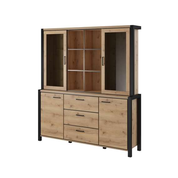 Stort vitrineskap Aktiv 180x200 cm - eik - sort - med hyller