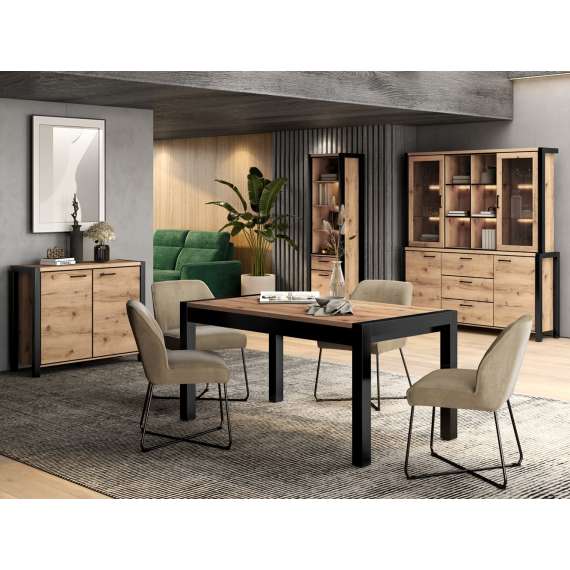 Stort vitrineskap Aktiv 180x200 cm - eik - sort - med hyller