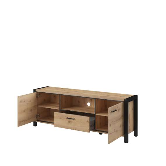 Høy tv-benk Aktiv 180x65 cm - eik - sort - med skuff