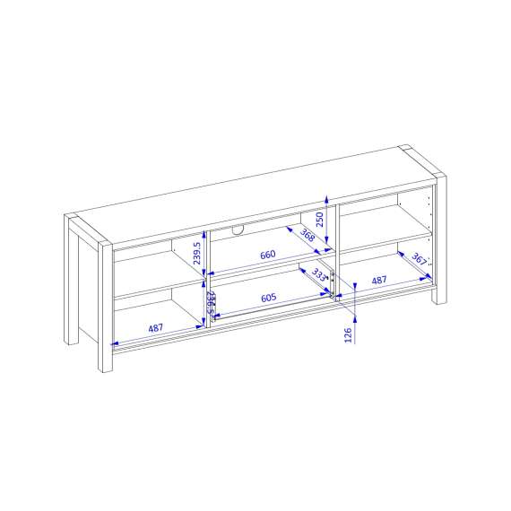 Høy tv-benk Aktiv 180x65 cm - eik - sort - med skuff