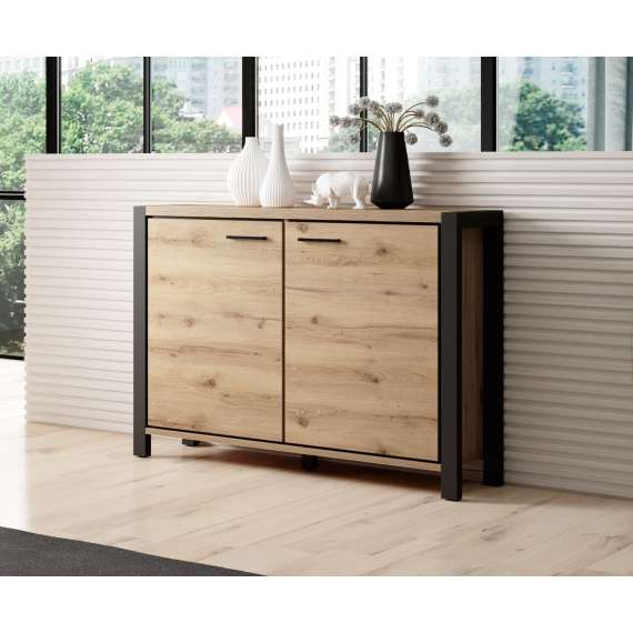 Skjenk Aktiv 112x91 cm - eik - sort - med 2 dører