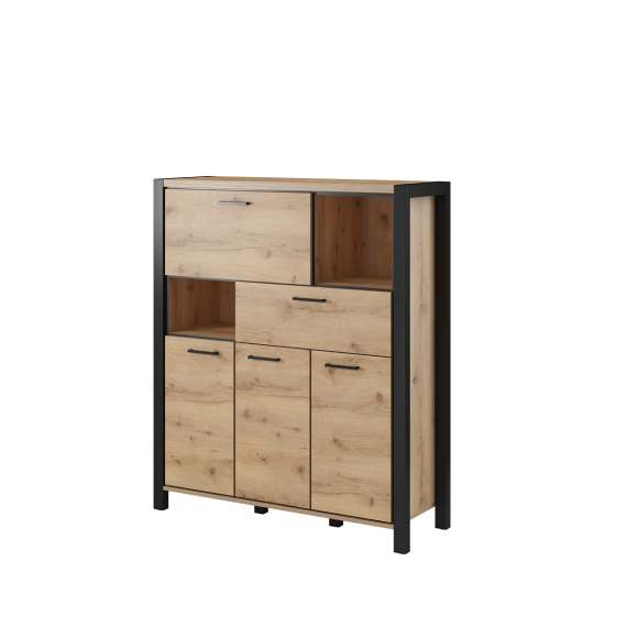 Skjenk Aktiv 120x140 cm - eik - sort - med hyller