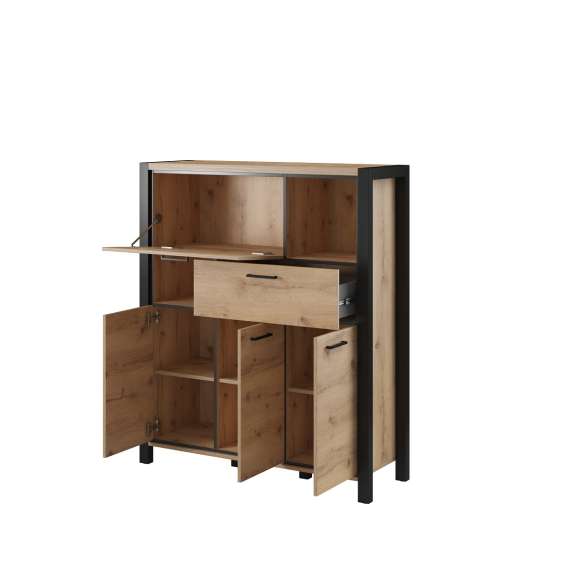 Skjenk Aktiv 120x140 cm - eik - sort - med hyller