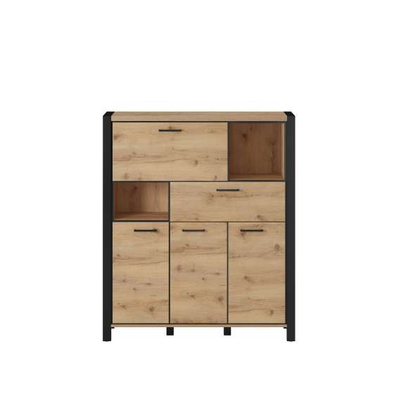 Skjenk Aktiv 120x140 cm - eik - sort - med hyller