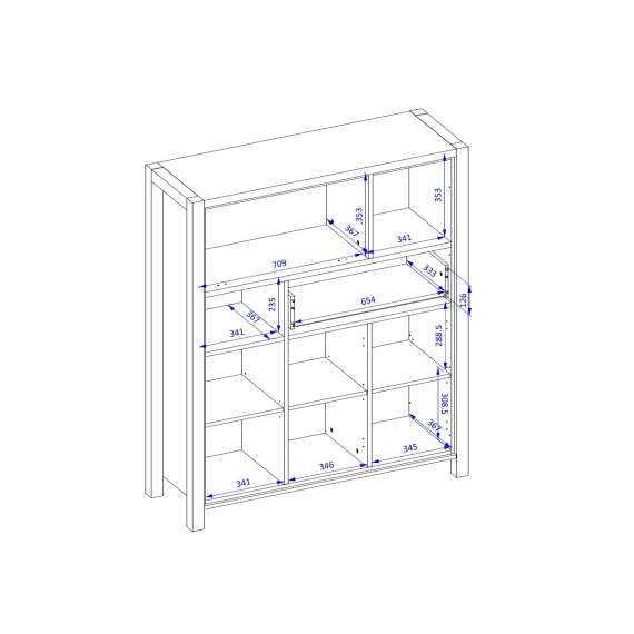 Skjenk Aktiv 120x140 cm - eik - sort - med hyller