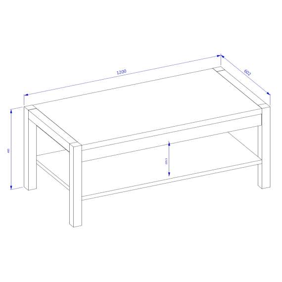 Stuebord Aktiv 120x60 cm - eik - sort - med hylle