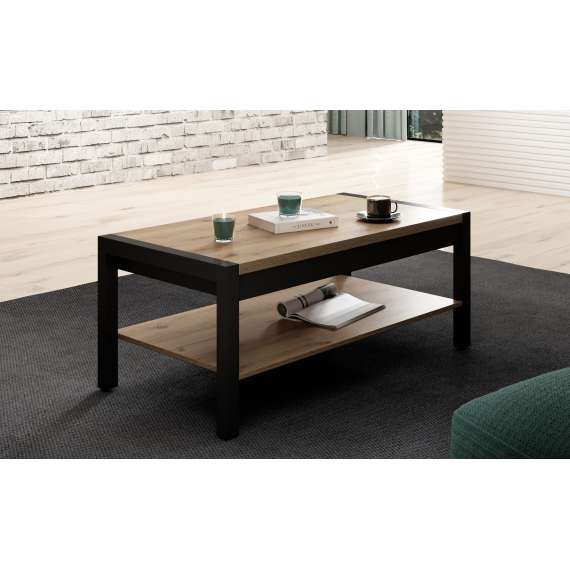 Stuebord Aktiv 120x60 cm - eik - sort - med hylle