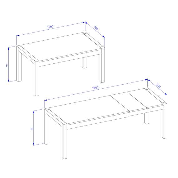 Spisebord Aktiv 160-240x90 cm - eik - sort - uttrekkbart