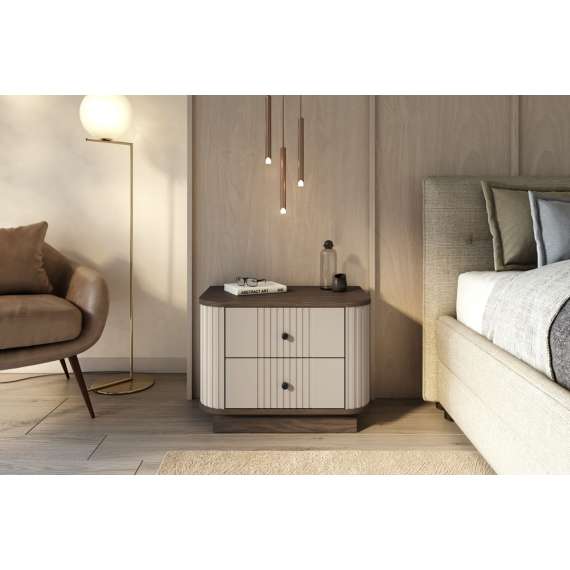 Nattbord Vesper - 56x43 cm - cashmere - valnøtt - 2 skffer - 2 stk