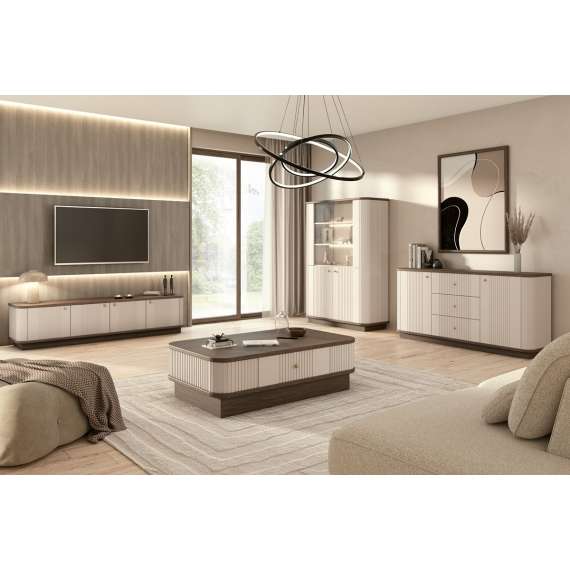 Sofabord Vesper - 103x60 cm - 1 skuff - cashmere - valnøtt - sokkel