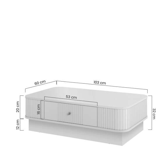 Sofabord Vesper - 103x60 cm - 1 skuff - cashmere - valnøtt - sokkel