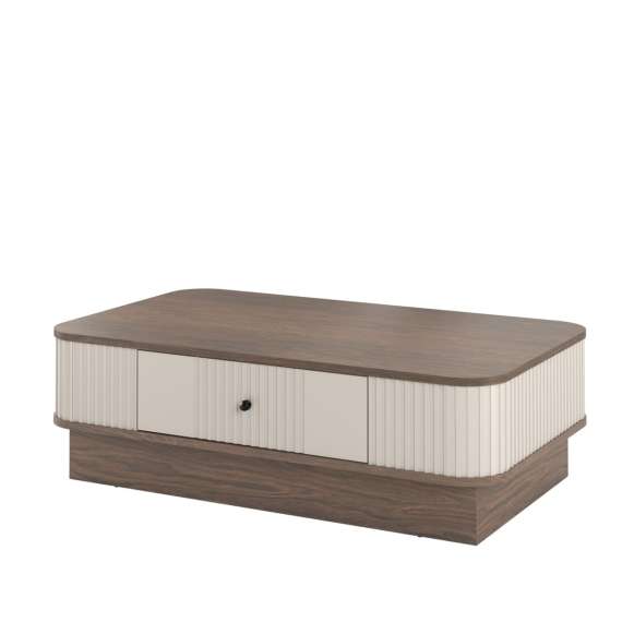 Sofabord Vesper - 103x60 cm - 1 skuff - cashmere - valnøtt - sokkel