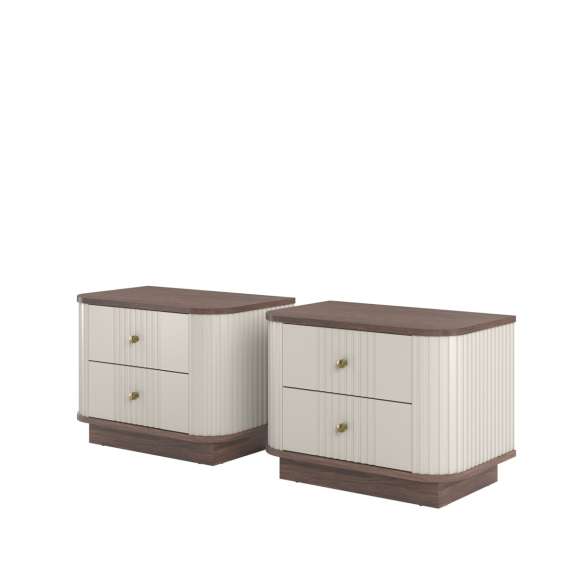 Nattbord Vesper - 56x43 cm - cashmere - valnøtt - 2 skffer - 2 stk