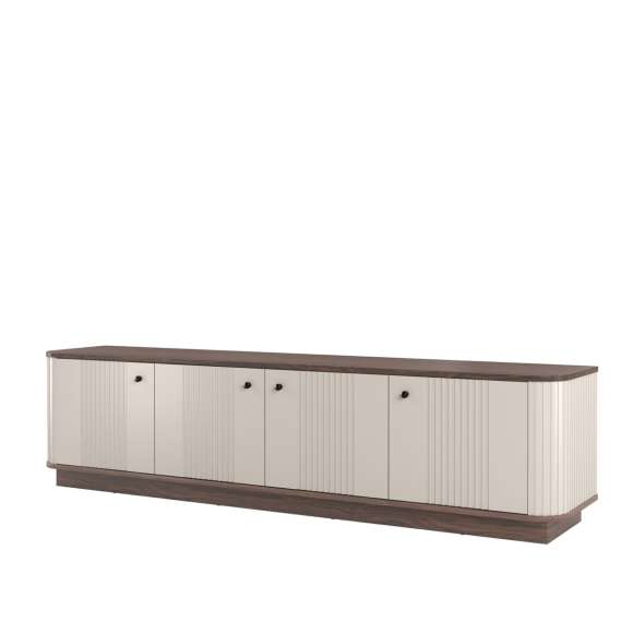 Tv-benk Vesper - 187x48 cm - 4 dører - cashmere - valnøtt - sokkel