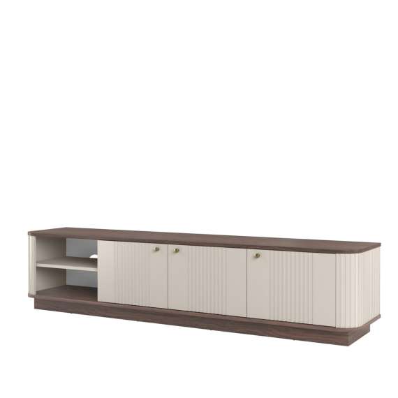 Tv-benk Vesper - 187x48 cm - 3 dører - cashmere - valnøtt - sokkel