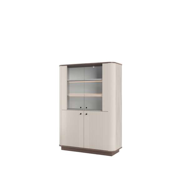 Vitrineskap Vesper - 103x148 cm - 4 dører - cashmere - valnøtt - sokkel