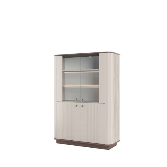 Vitrineskap Vesper - 103x148 cm - 4 dører - cashmere - valnøtt - sokkel