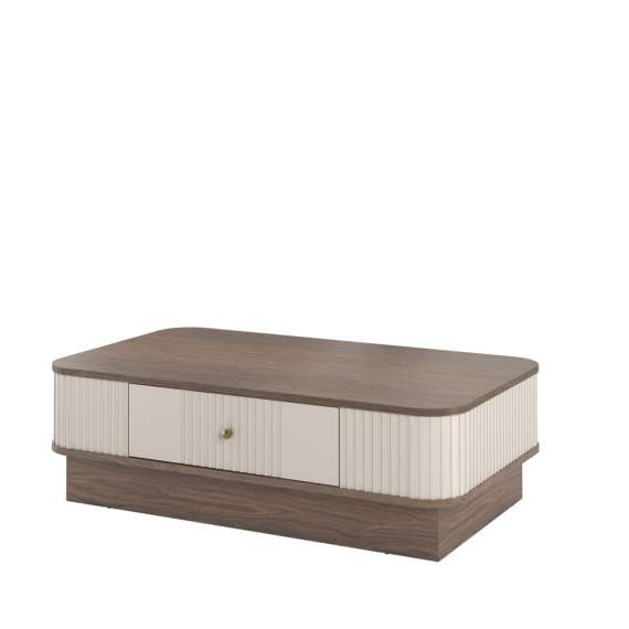 Sofabord Vesper - 103x60 cm - 1 skuff - cashmere - valnøtt - sokkel