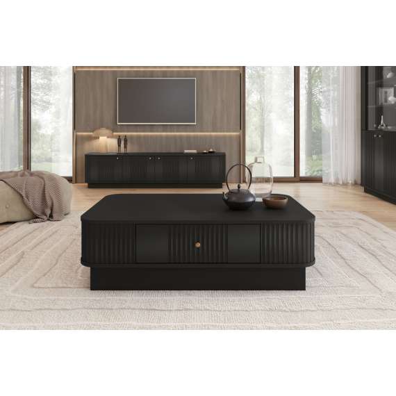Sofabord Vesper - 103x60 cm - 1 skuff - svart matt - sokkel