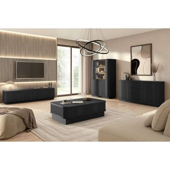 Tv-benk Vesper - 187x43 cm - 4 dører - svart matt - sokkel