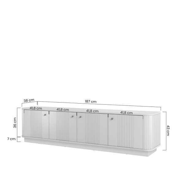 Tv-benk Vesper - 187x43 cm - 4 dører - svart matt - sokkel