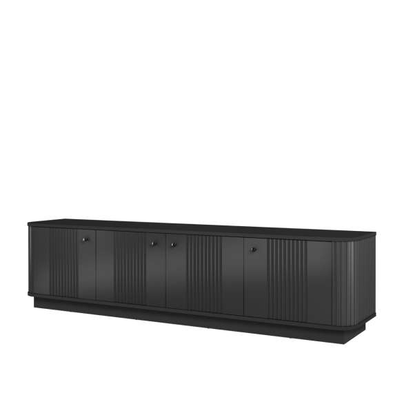 Tv-benk Vesper - 187x43 cm - 4 dører - svart matt - sokkel
