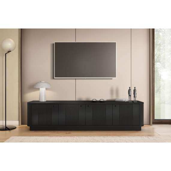 Tv-benk Vesper - 187x43 cm - 4 dører - svart matt - sokkel