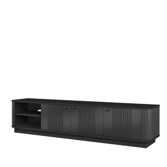 Tv-benk Vesper - 187x43 cm - 3 dører - svart matt - sokkel