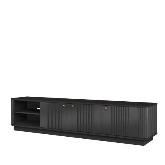 Tv-benk Vesper - 187x43 cm - 3 dører - svart matt - sokkel
