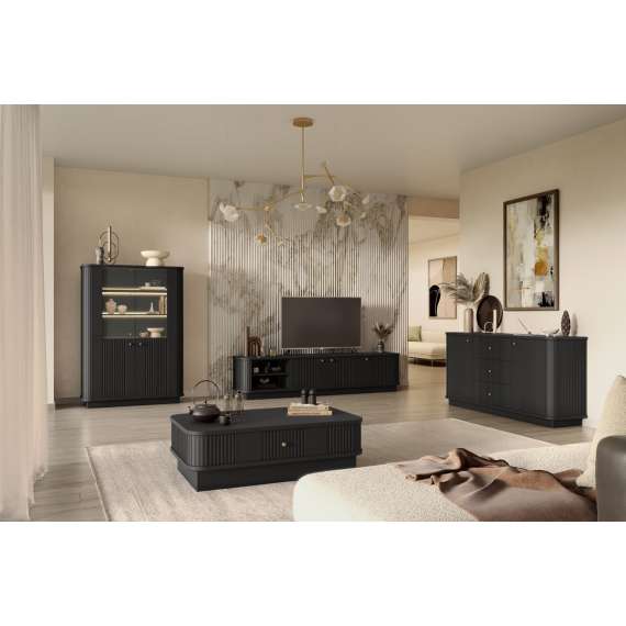 Tv-benk Vesper - 187x43 cm - 3 dører - svart matt - sokkel