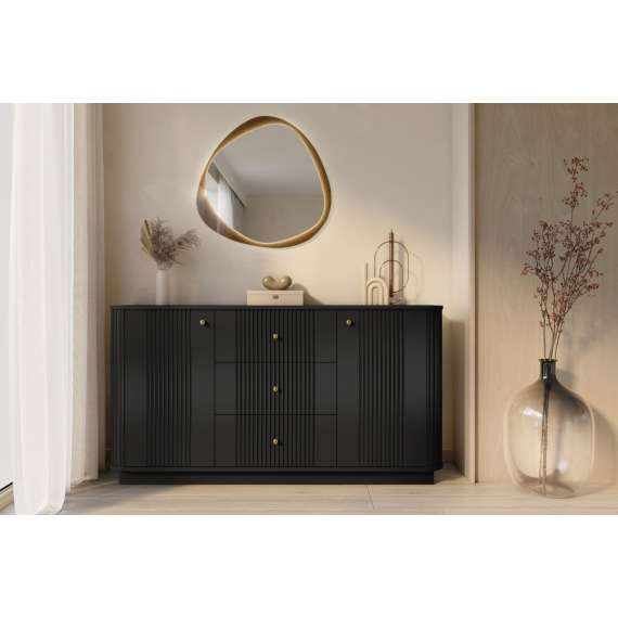 Skjenk Vesper - 160x43 cm - 3 dører - svart matt - sokkel