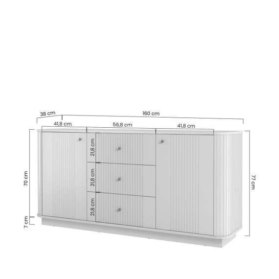 Skjenk Vesper - 160x43 cm - 2 dører - 3 skuffer - svart matt - sokkel