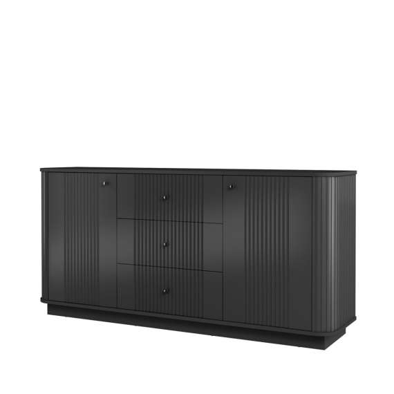Skjenk Vesper - 160x43 cm - 2 dører - 3 skuffer - svart matt - sokkel