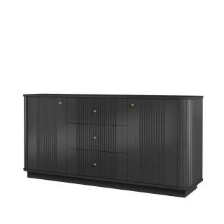 Skjenk Vesper - 160x43 cm - 2 dører - 3 skuffer - svart matt - sokkel