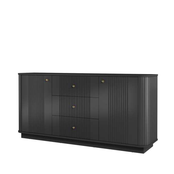 Skjenk Vesper - 160x43 cm - 2 dører - 3 skuffer - svart matt - sokkel