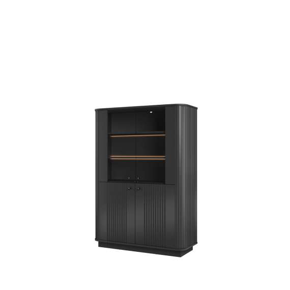 Vitrineskap Vesper - 103x148 cm - 4 dører - svart matt - sokkel