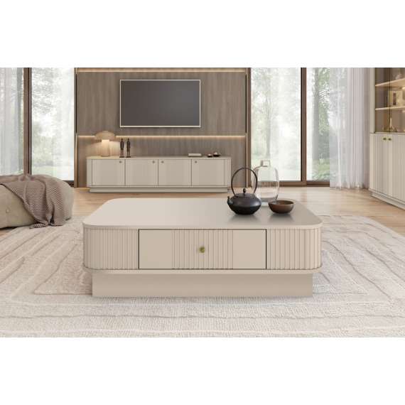 Sofabord Vesper - 103x60 cm - cashmere - 1 skuff - sokkel