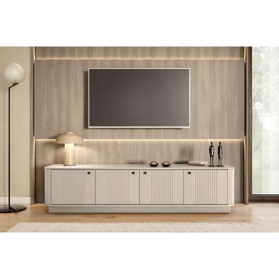 Tv-benk Vesper - 187x43 cm - cashmere - 4 dører - sokkel