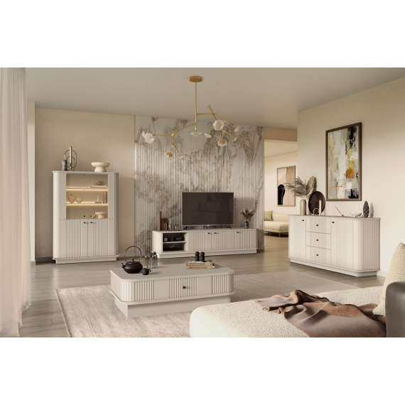 Tv-benk Vesper - 187x43 cm - cashmere - 3 dører - sokkel