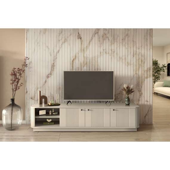 Tv-benk Vesper - 187x43 cm - cashmere - 3 dører - sokkel