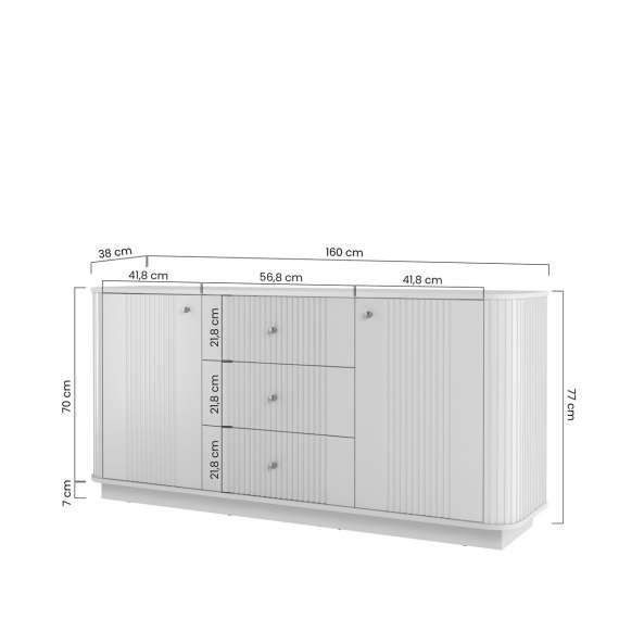 Skjenk Vesper - 160x77 cm - cashmere - 2 dører - 3 skuffer - sokkel