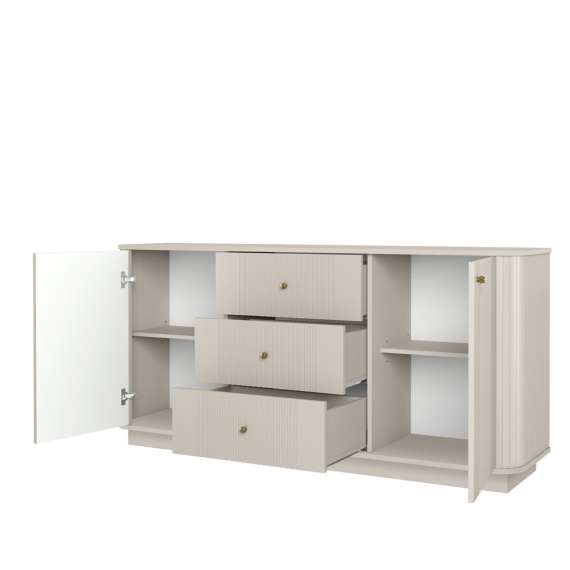 Skjenk Vesper - 160x77 cm - cashmere - 2 dører - 3 skuffer - sokkel