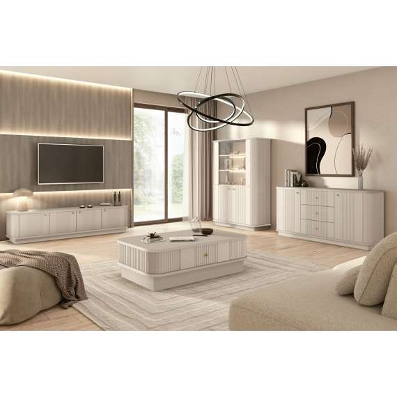 Skjenk Vesper - 160x77 cm - cashmere - 2 dører - 3 skuffer - sokkel