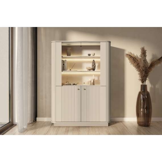 Vitrineskap Vesper - 103x148 cm - 4 dører - cashmere - sokkel