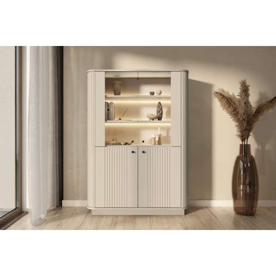 Vitrineskap Vesper - 103x148 cm - 4 dører - cashmere - sokkel