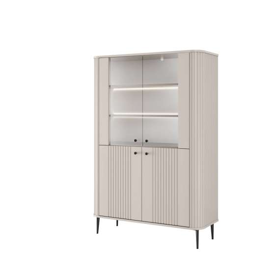 Vitrineskap Vesper - 103x158 cm - 4 dører - cashmere - metall bein