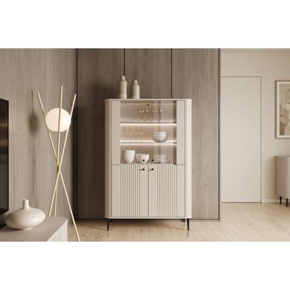 Vitrineskap Vesper - 103x158 cm - 4 dører - cashmere - metall bein