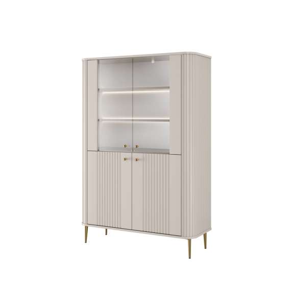 Vitrineskap Vesper - 103x158 cm - 4 dører - cashmere - metall bein