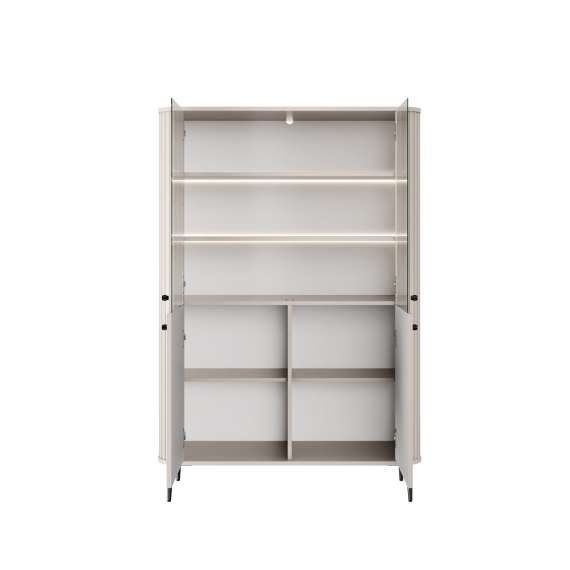 Vitrineskap Vesper - 103x158 cm - 4 dører - cashmere - metall bein