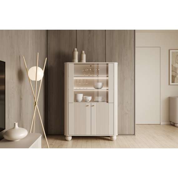 Vitrineskap Vesper - 103x153 cm - 4 dører - cashmere - tre bein